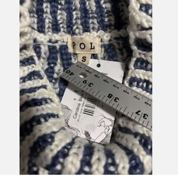 WOMEN'S ANTHROPOLOGIE POL BLUE STRIPED WOOL BLEND MOCK NECK SWEATER SMALL NWT - Picture 7 of 12